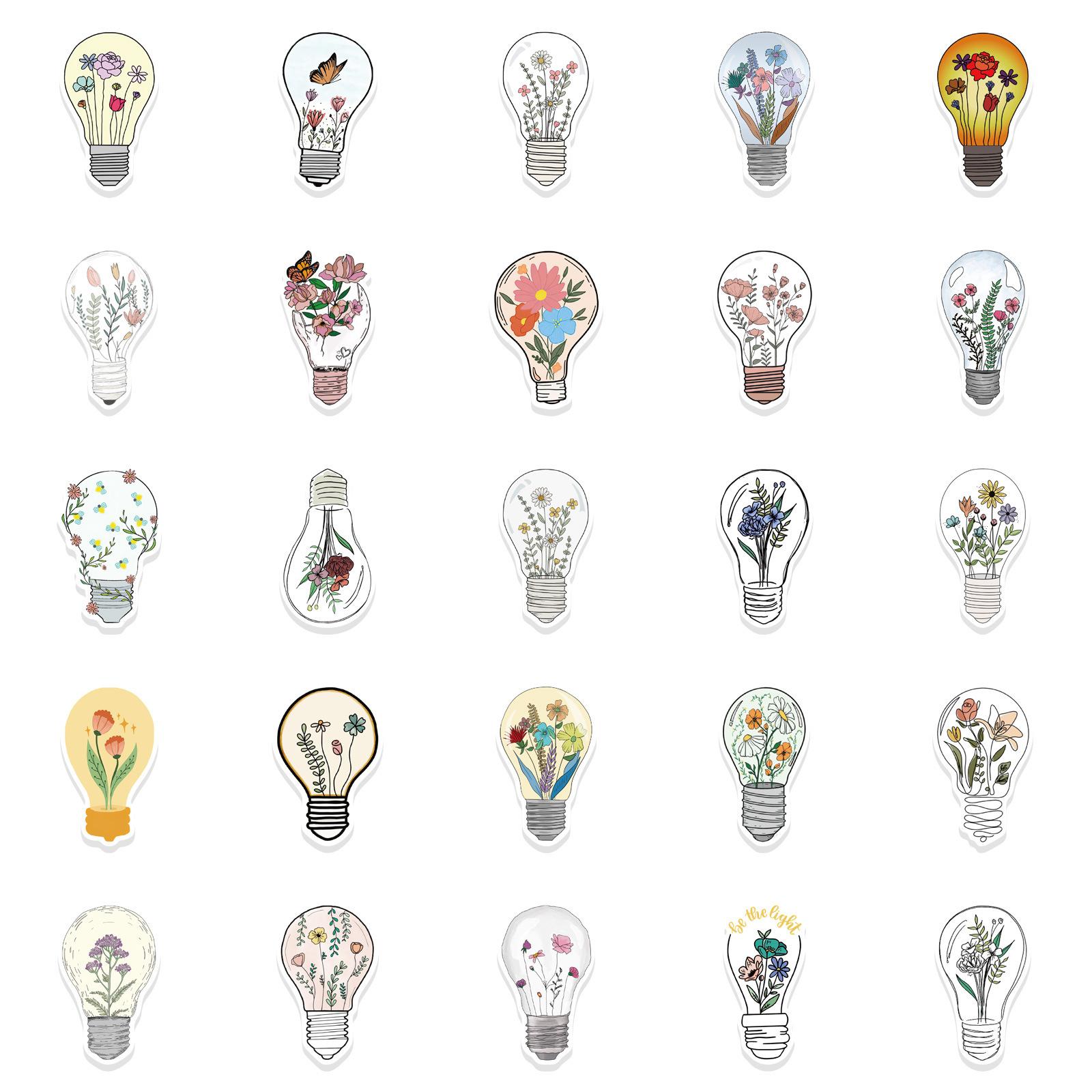 

50 Мультяшных Лампочек Цветочные Граффити Наклейки Украшают Чемодан Ручку Гитару Блокнот Водонепроницаемые Взрывоопасные