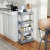 Kitchen Cart with 4 Shelves, 4 Flexible Hooks, 4 Wheels, 40 Cm X 19 Cm X 90 Cm, Narrow Gap Cart, Grey