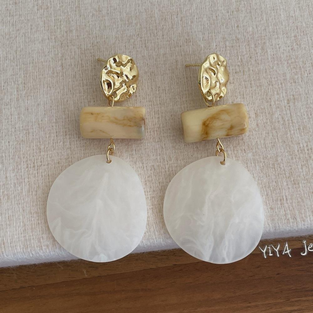 Retro Geometric Large Drop Earrings Women Acrylic Circular Dyeing Dangle Earrings Exquisite Party Banquet Fashion Jewelry Gifts