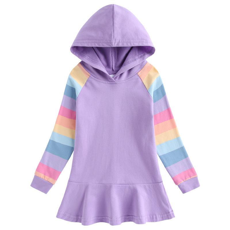 Spring Autumn Lotus Leaf Edge Cartoon Rainbow Girls' Dress Cotton Children's Long Sleeve Hoodie Hundred Fold Princess Dress