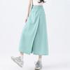 Women Cargo Pants Elastic High Waist Wide-Leg Skirt Pants with Pockets Solid Color Summer Thin Leisure Trousers