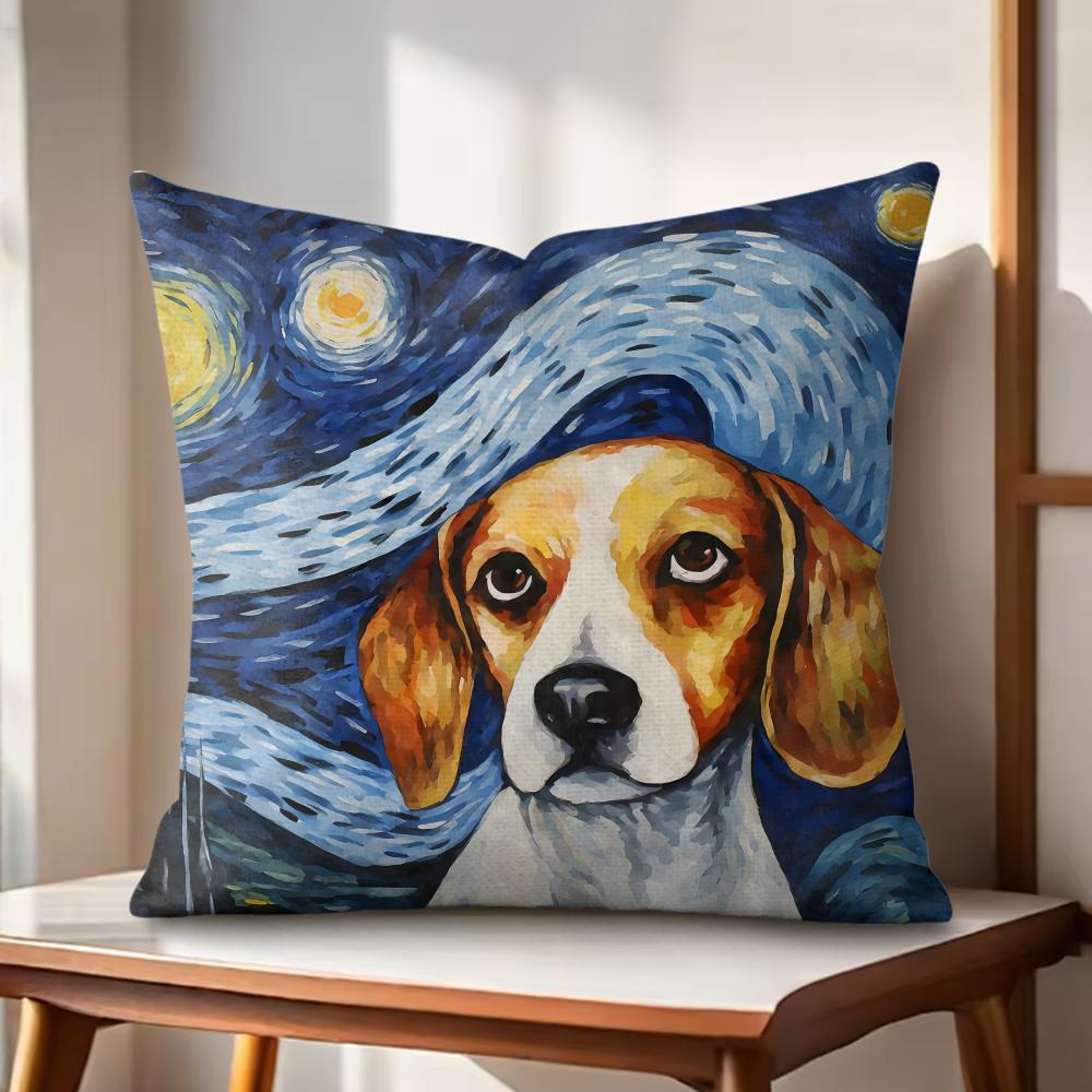 Classic Catoon Starry Sky Dog Cushion Cover Natural Linen Organic Fabric Double-Sided Printing Couch Pillow Covers Home Decor