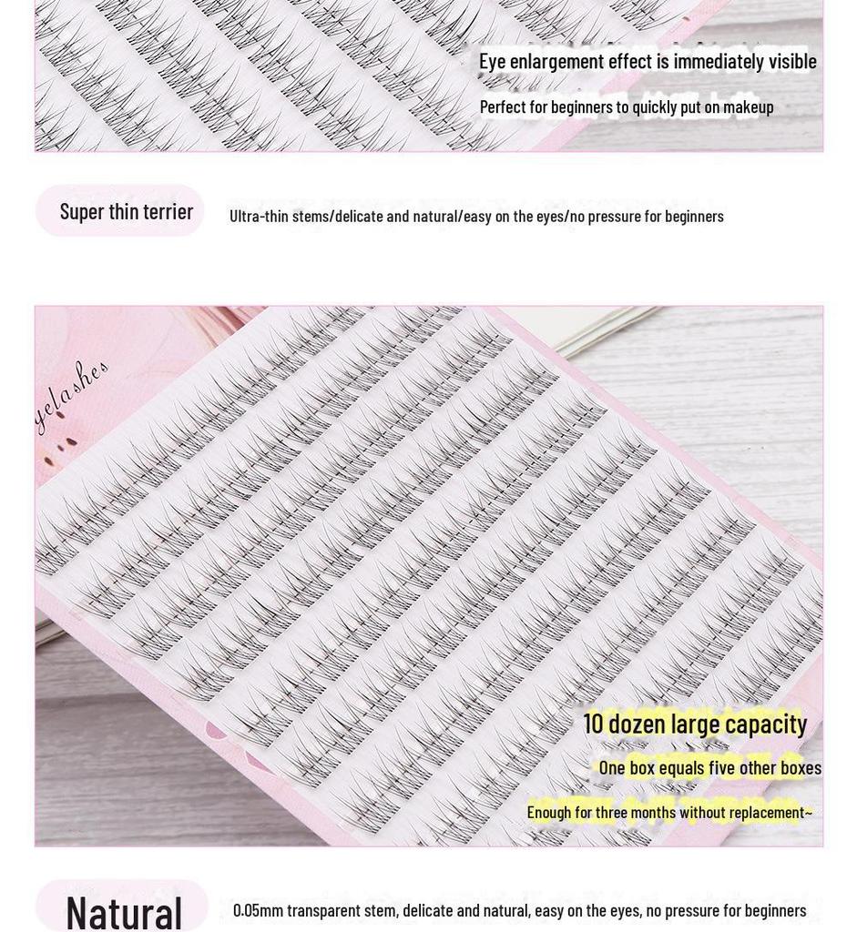 Super Soft Curved Natural False Eyelashes - Model 8910mm Short Straight Single Cluster