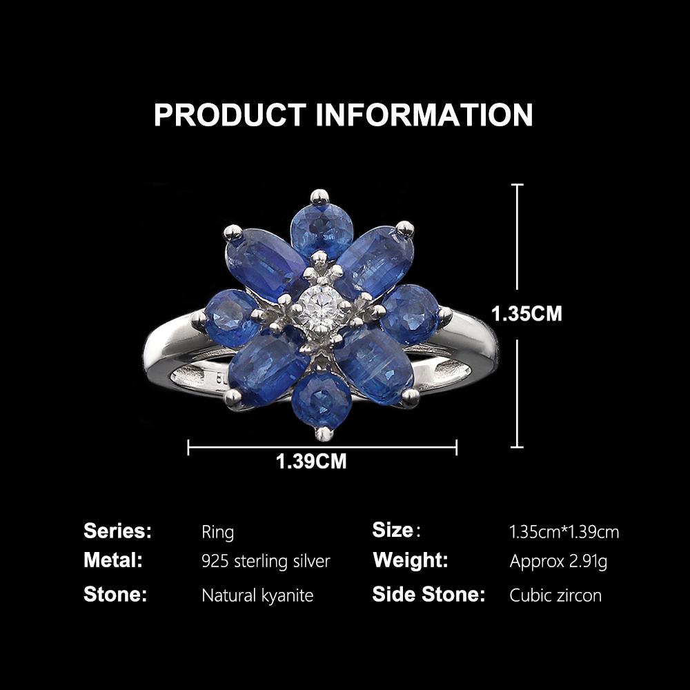 Flower shape design natural Kyanite Ring Women's 925 sterling silver real gemstone fine jewelry for women's anniversary gifts