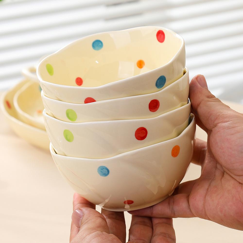 Cream Love Ceramic Tableware Set Creative Household Polka Dot Dishes Housewarming Gift Rice Soup Bowl Combination