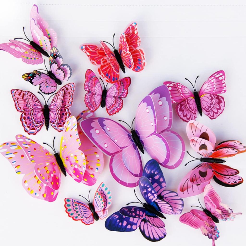 Light Pink 3D Magnet Butterefly Butterfly Stickers for Wall, Butterflies Stickers, Self Adhesive Home Décor Wall Sticker (Set of 12)