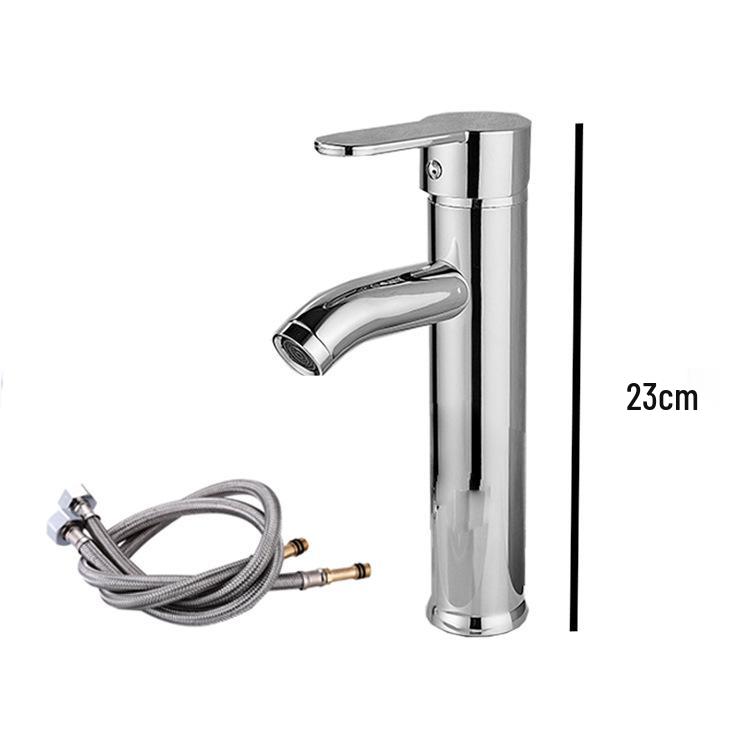 Electroplated Stainless Steel Bathroom Faucet with Bent Spout for Hot and Cold Water