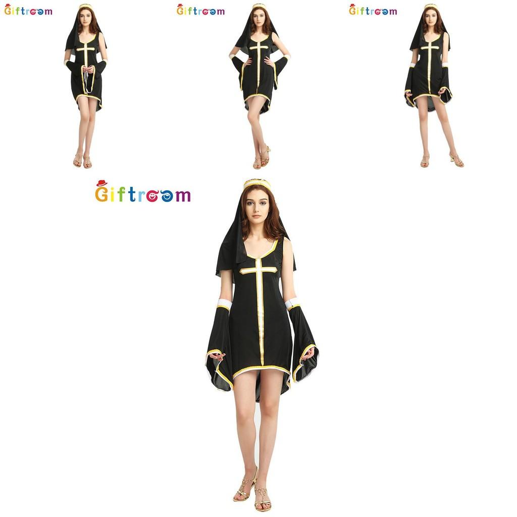 Halloween Nun Striking Cosplay Outfit Beautifully Crafted In Polyester For Stage Shows