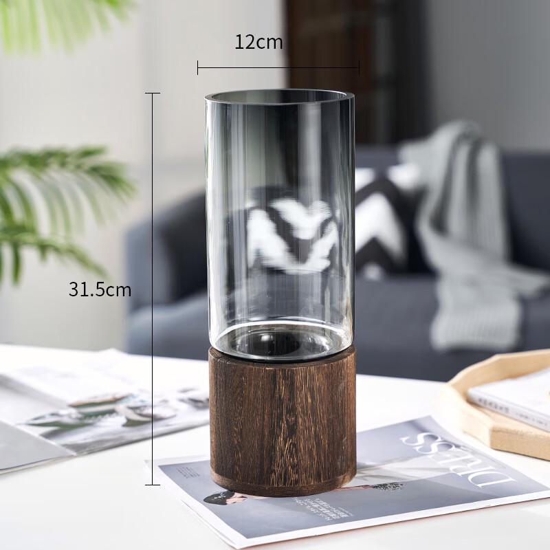 New Chinese Style Glass Vase with Wooden Base