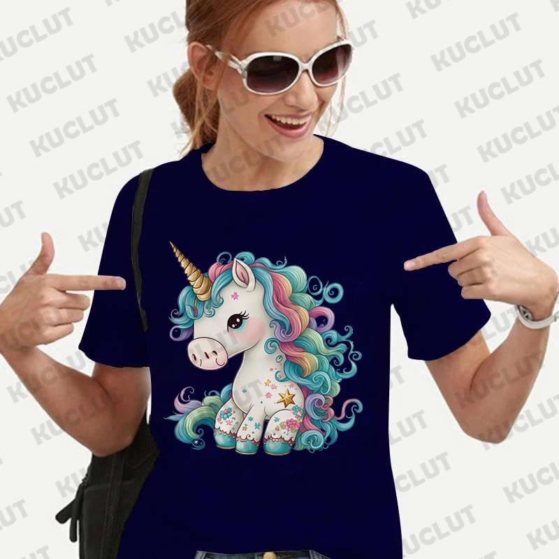 T-shirts for Women Fuuny Unicorn Lovely Print T Shirt Summer Women's T-shirts Casual Harajuku Oversized Female Clothing Tee Tops