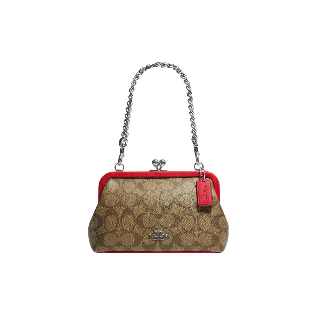 New COACH Kisslock Canvas With Leather Kisslock Bag, Shoulder Bag, Handbag Women's CH512-SVRVB