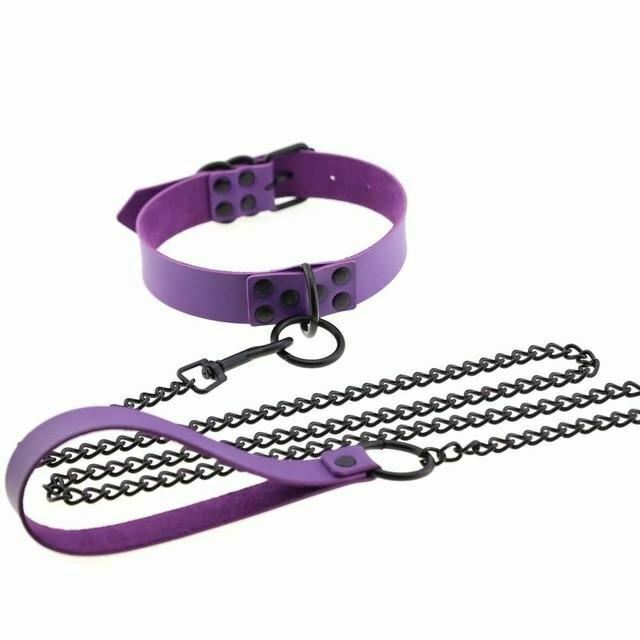 Rivet Slave Collar With Leash Pet Play Owned Submissive Collars & Leashes
