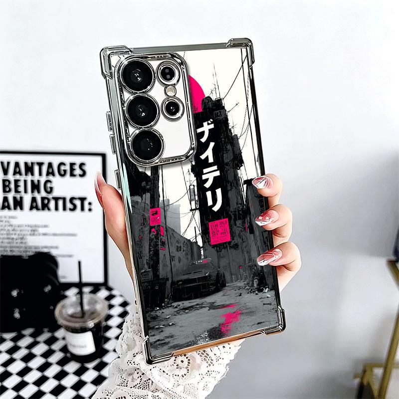 Cyberpunk Aesthetics Plating Phone Case For Samsung Galaxy S24 S25 FE S26 Edge S23 Ultra S22 S21 Plus S20 Anti-Fall Airabag Cove