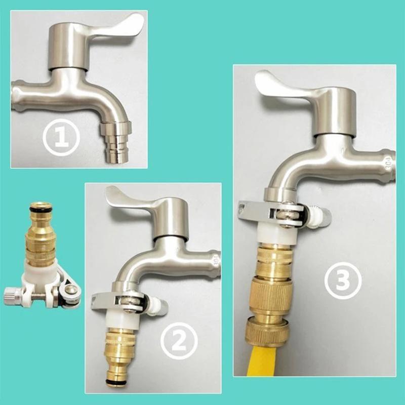 Universal 3-In-1 Brass Hose Tap Connectors Set Vintage Faucet Adapter Washing Machine Quick Connector