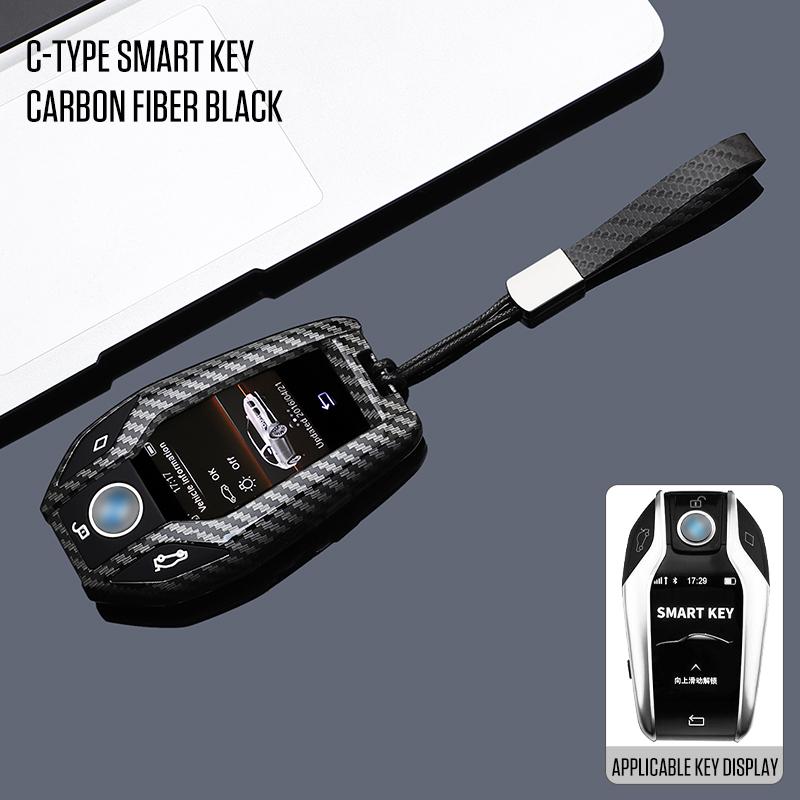 ABS Carbon Style Car Key Case Cover Fob Keychain for BMW 7 Series X7 I7 IX 740LI Alcantara Remote Protection Shell Skin Holder