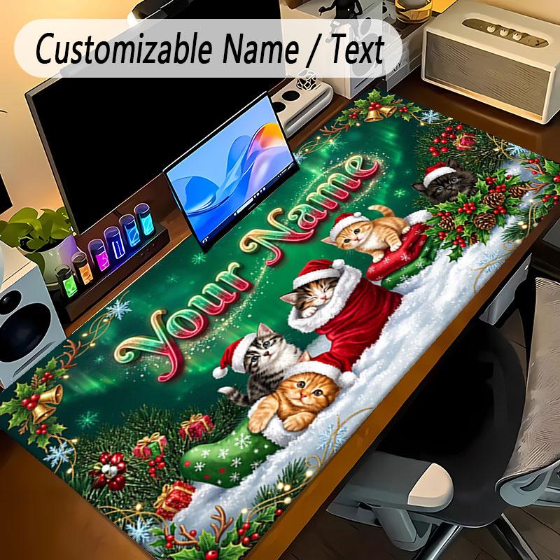 Christmas Theme Personalized Mouse Pad Custom Name Text Non Slip Desk Pad For Laptop Office Desktop