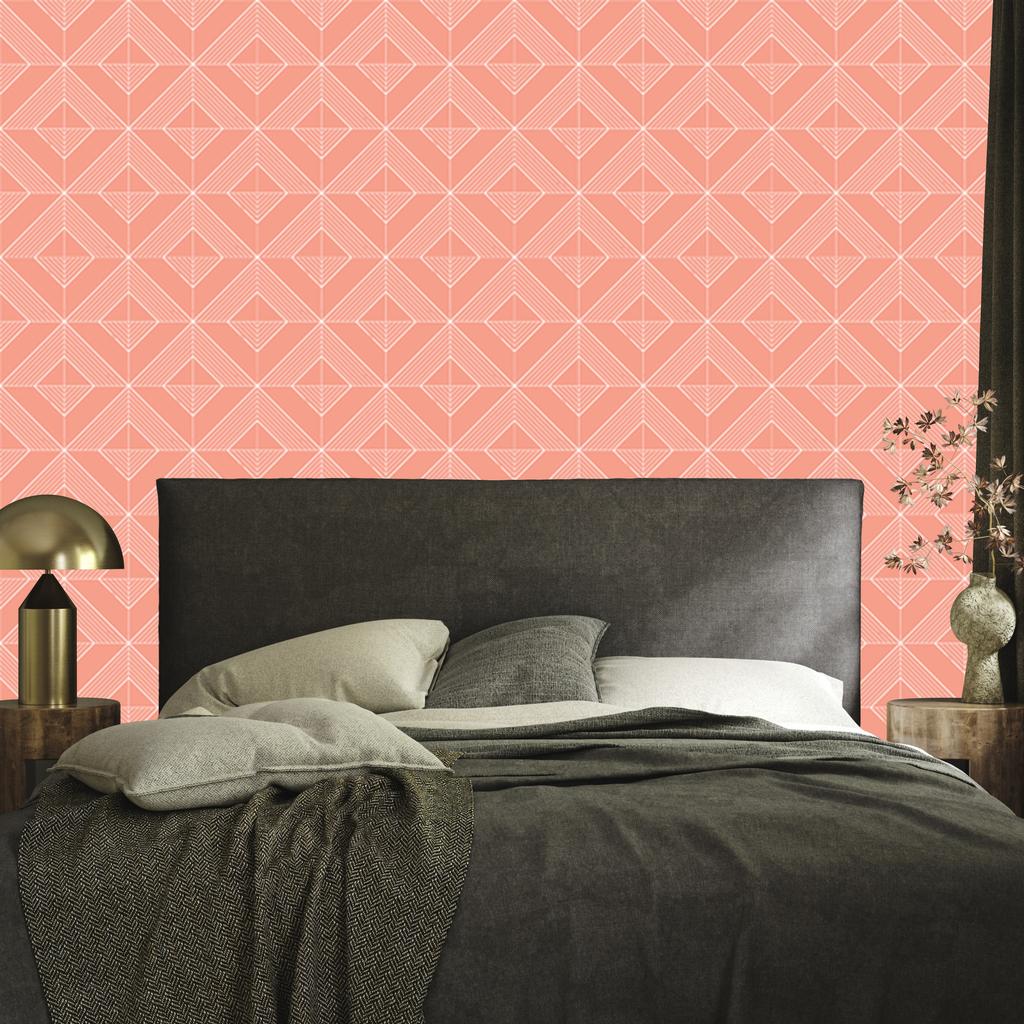 Geometric Coral Diamonds Wallpaper, Subtle Detail 50x1000