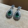 Sterling Silver Water Drop Emerald Earrings - Simple Women's European & American Fashion