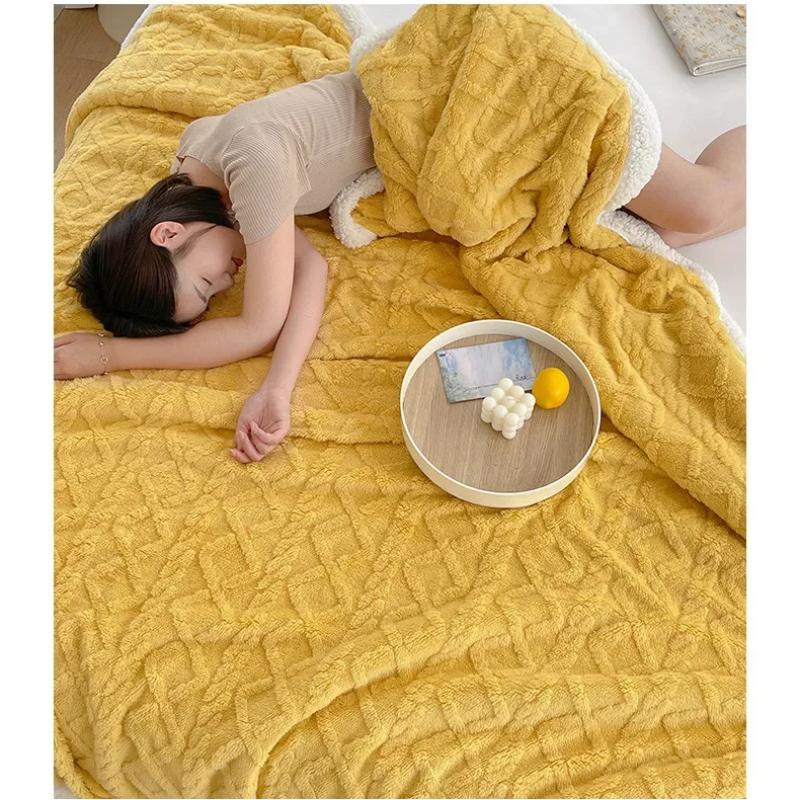 Coral Flannel Sofa Blanket Napping Office Shawl Romantic Blanket Winter Warm Cozy Shaggy Blanket-Thickene Waterproof Cushion