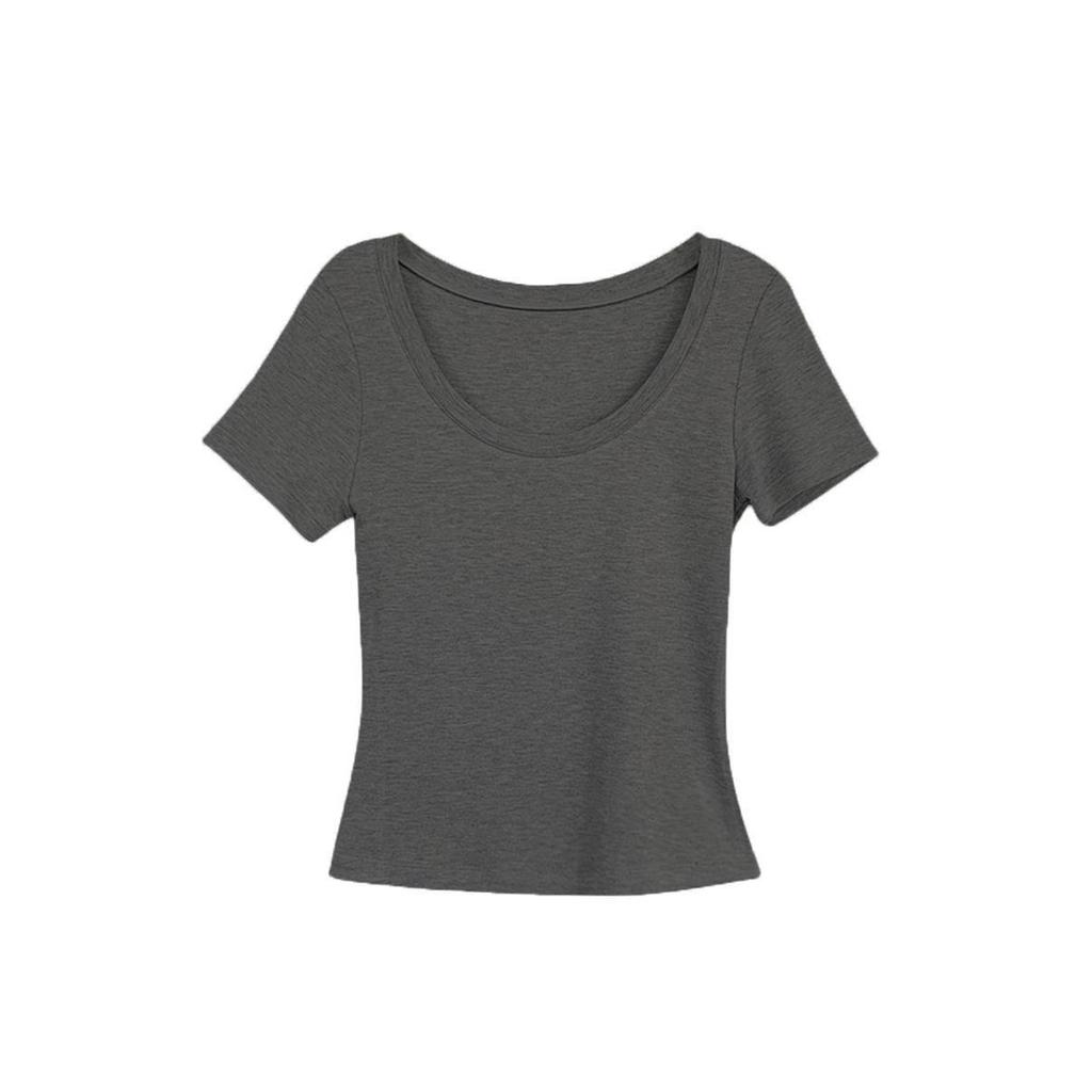 U-neck Slim-fitting Short-sleeved T-shirt for Women, Summer New Korean Waist-pinching and Thin Fashion Tops Are Trendy