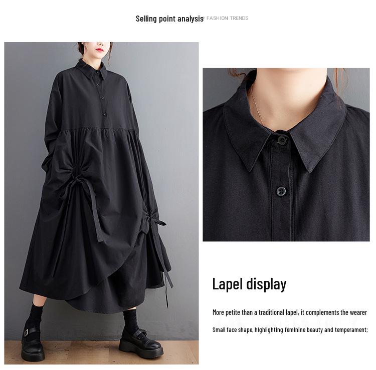Frühling & Herbst Übergröße Spitze Langarm Hemdblusenkleid