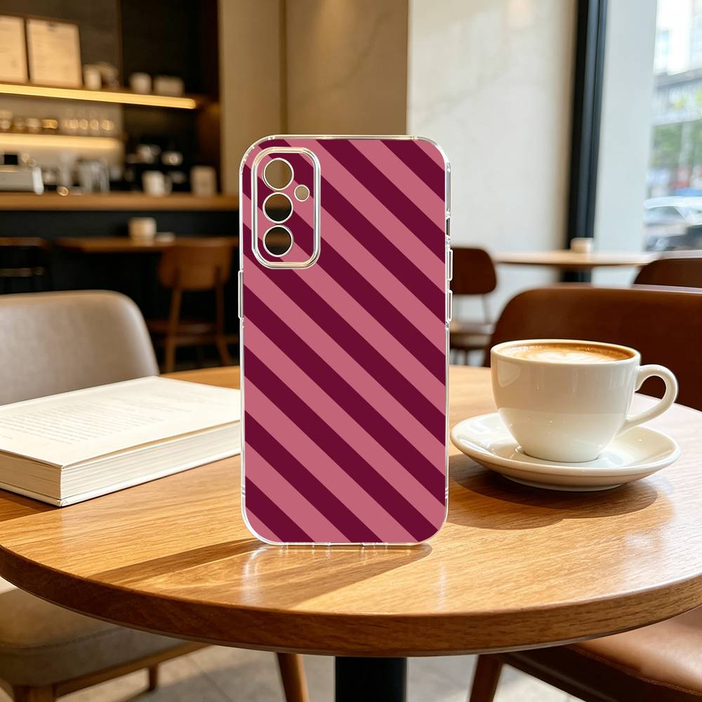 Burgundy White Stripe pattern Phone Case For SamsungA10,12,20,21S,30,31,40,50,51,52,70,71 Transparent Cover