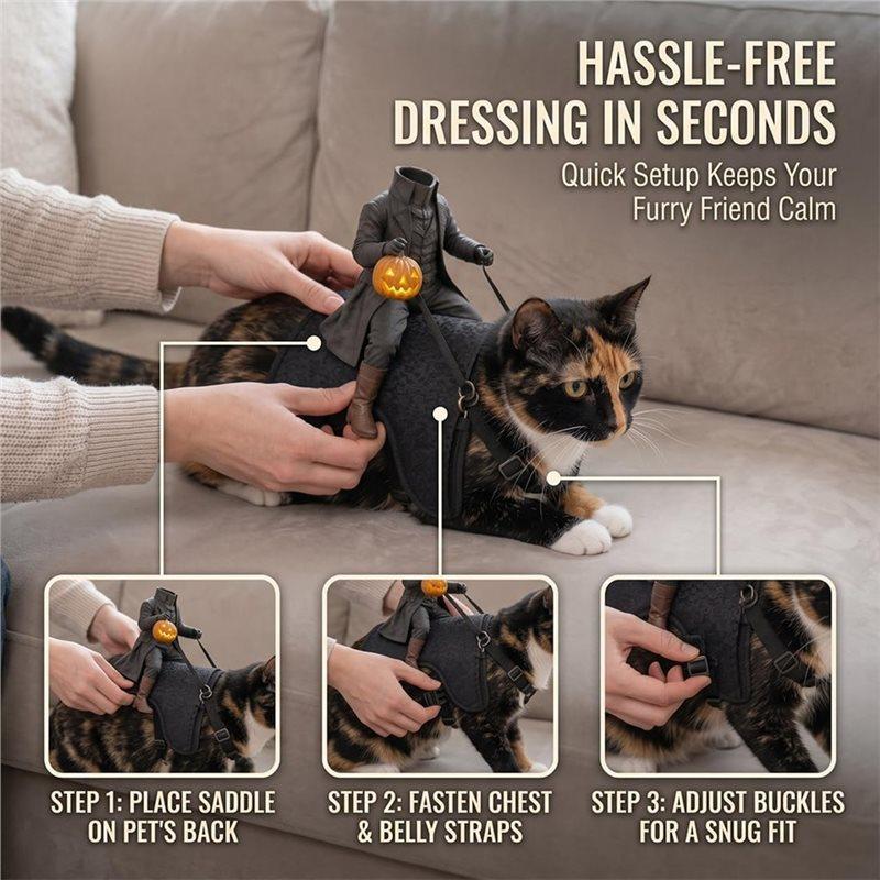 Costume per Animali Cavaliere Senza Testa Costume per Animali Zucca, Regolabile Per Cani Gatti Ideale Per Feste di Halloween Foto E Passeggiate 5