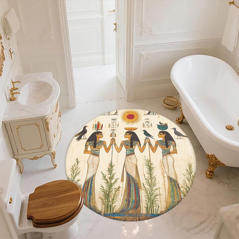 Ancient Egyptian Gods,Round Area Rug,Carpet Rug for Living Room Bedroom Sofa Playroom Decor,Non-slip Floor Mat