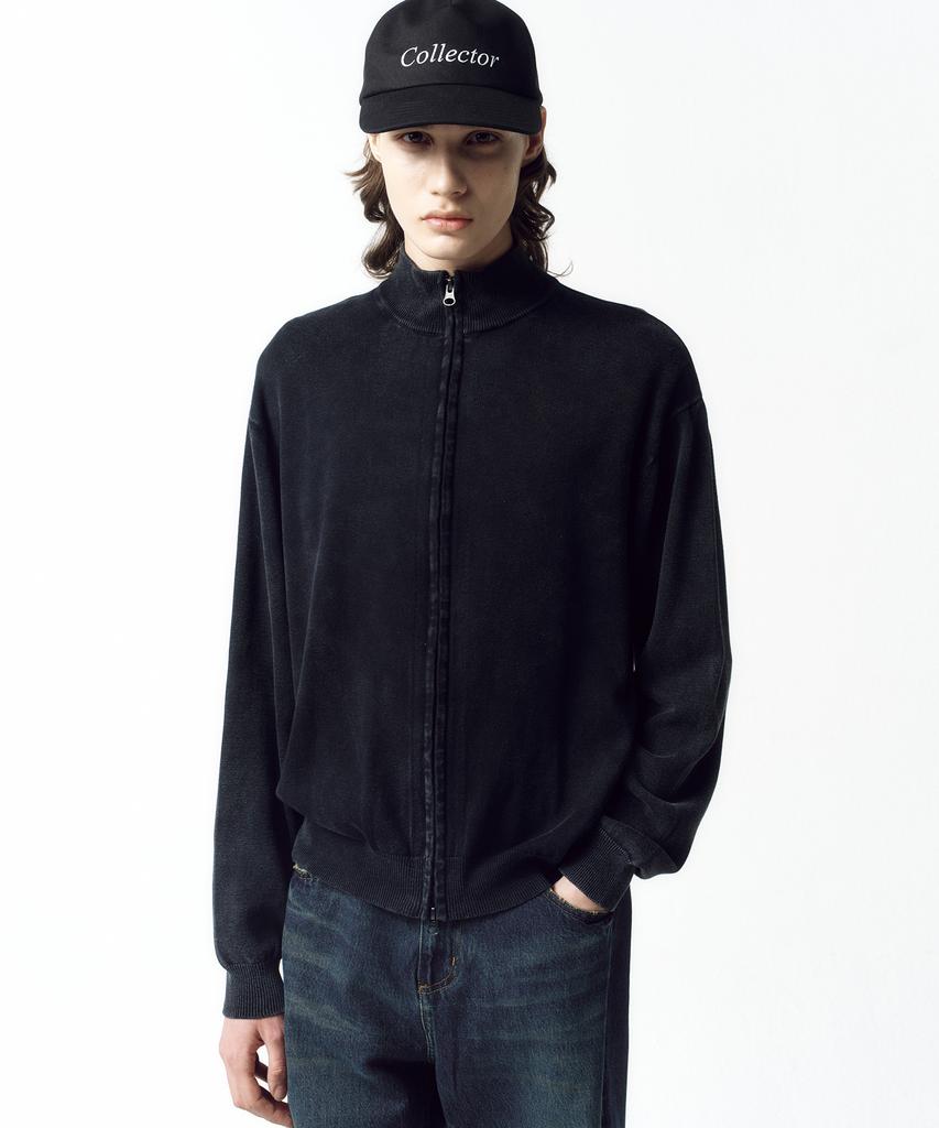 Insilence Stone Washed Knit Zip-Up Washed Black