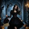 Durable Reuseable Broom Halloween Witch Broom Black Tulle Cosplay Costume Gothic Festival Prop for Rose Skeleton Hand Broomstick Party Home
