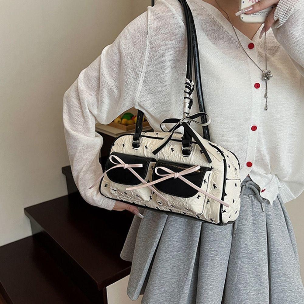 Korean Style Bow Ribbon Shoulder Bag Commuting Y2k Armpit Bag French Stick Underarm Bag  Daily