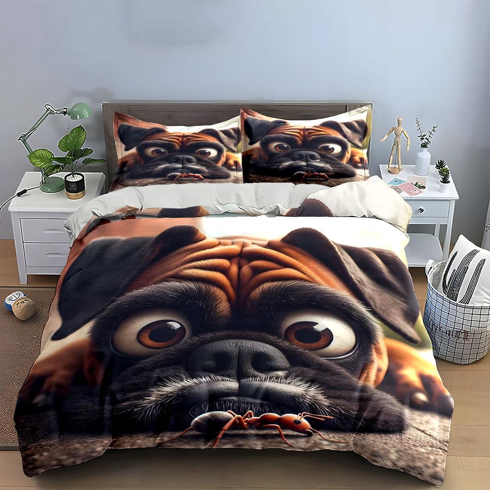 Cute Pug and Ant Bedding Set Bedding Duvet Cover Set Duvet Cover Pillowcases (1 * Duvet Cover 2 * Pillowcases, without duvet insert)