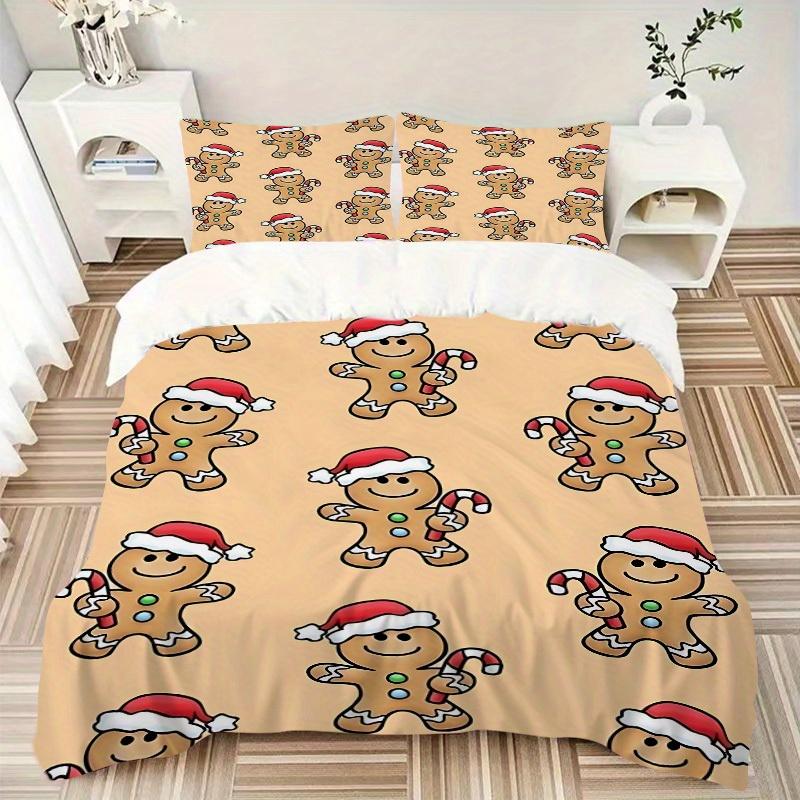 3pcs Gingerbread Man Bedding Set, Breathable and Soft, Suitable for All Seasons, Ideal for Home Use, Suitable for Bedroom Decor 21121
