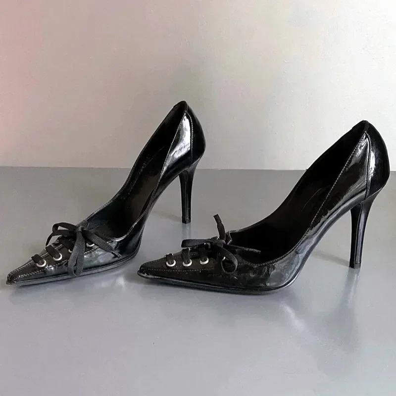 Fashion Fashion Bow Tie Design Leather Women Pumps Sexy Pointed Toe Thin High Heels Elegant Banquet Dress Mules Shoes Zapatos De Mujer