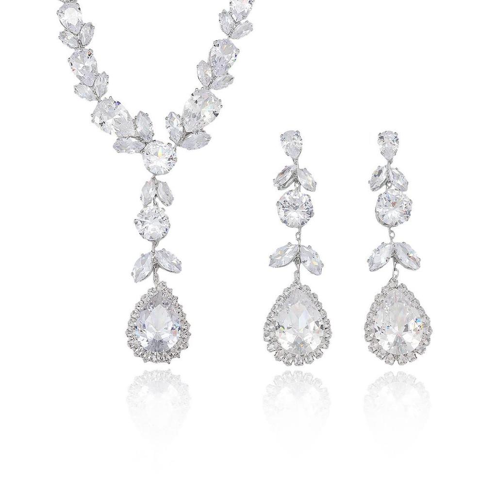 European-American Style Zircon Tulip Necklace & Earrings Set - New Fashion Trend Collarbone Chain