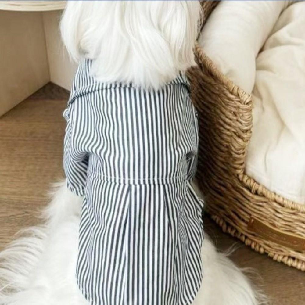 with Bow Tie Dog Striped Shirts Thin Fabric Pet T-shirt Casual Puppy Short Shirt  Summer Wear