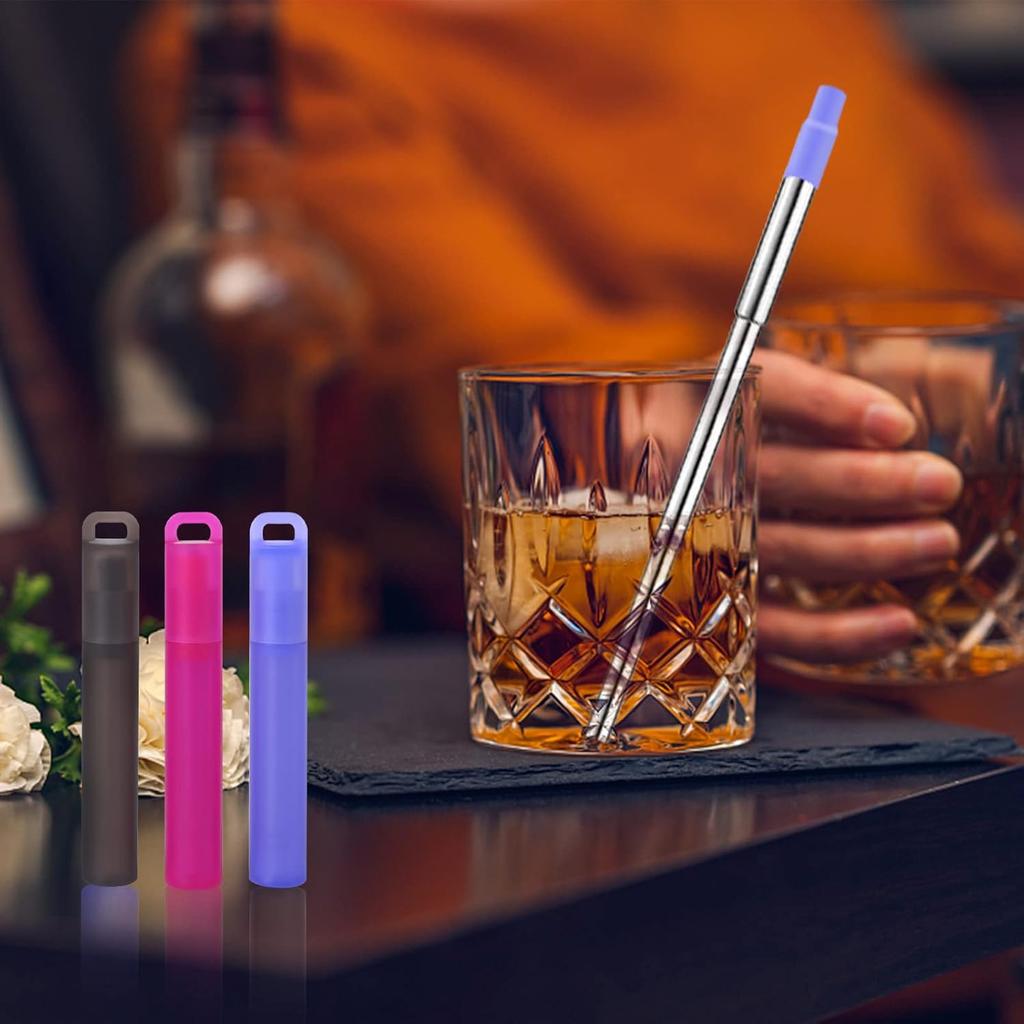 NAIVELY-Reble Metal Straws 3 Pack Collapsible Stainless Steel Straw,travel straw with case and Cleaning Brush,Retractable Portable Pocket