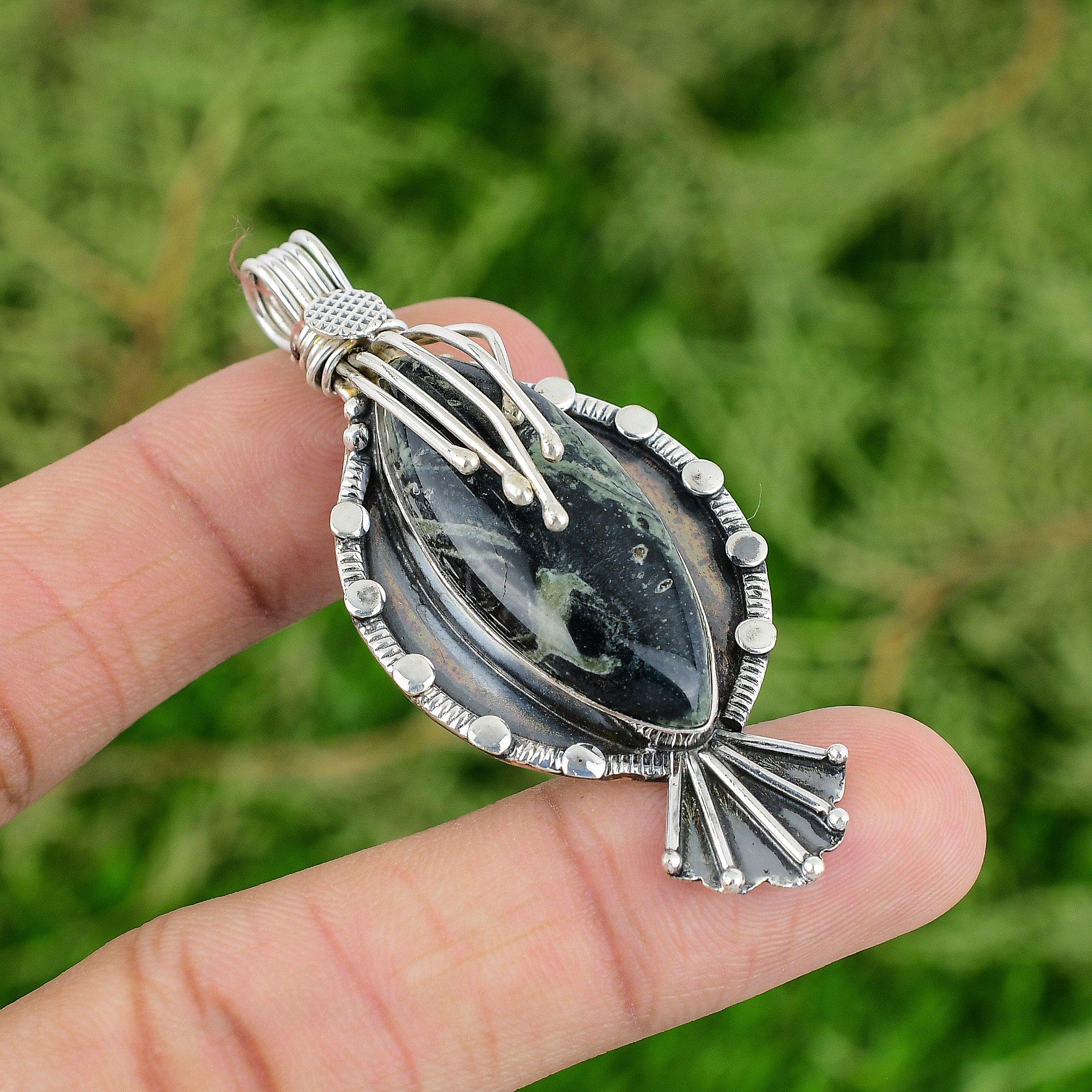 

Daughters Day Deal Marquise Natural Kambaba Jasper Pendant 925 Sterling Silver