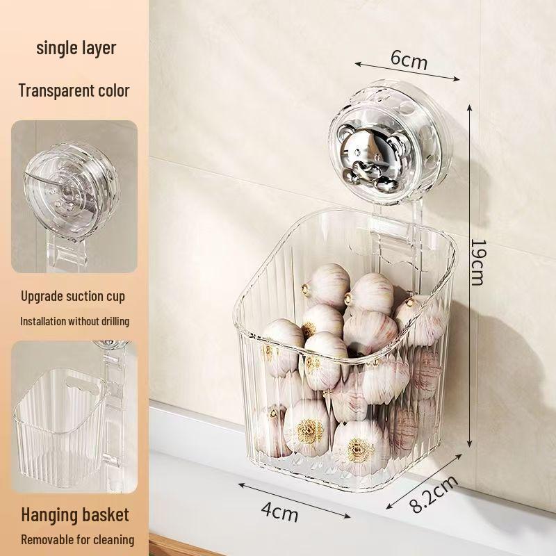 Wandmontierter Korb zur Aufbewahrung von Knoblauch & Zwiebeln mit Saugnapf