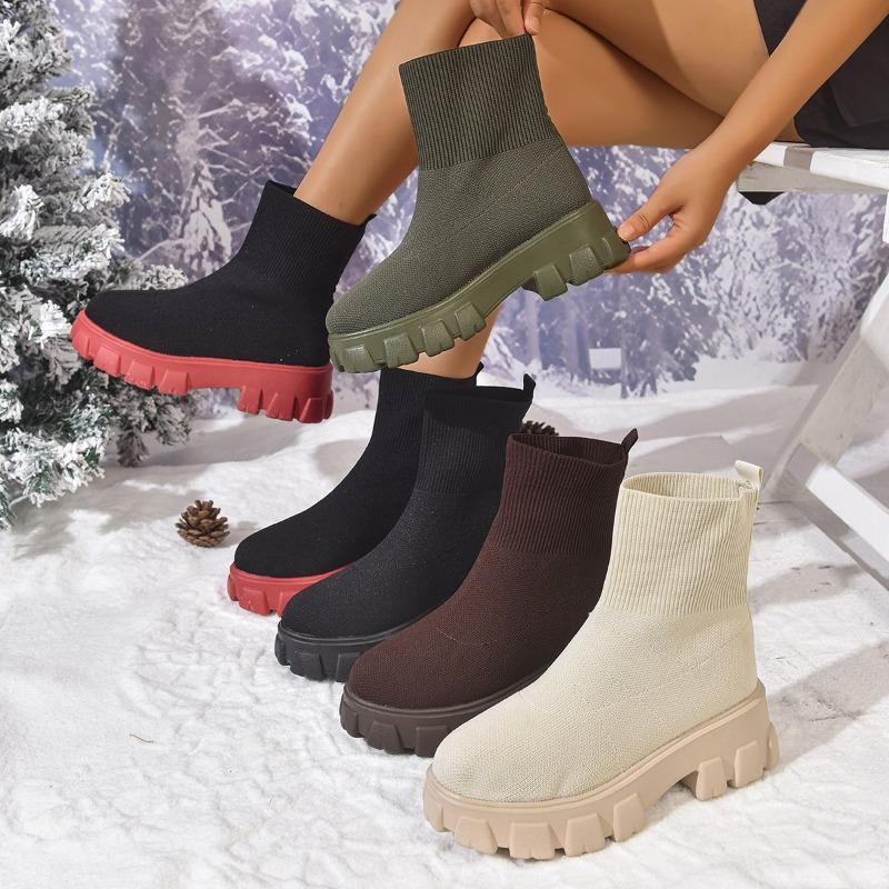 Autumn And Winter New High-Top Socks Boots Women'S Boots Thick-Soled Non-Slip Casual Sleeve Knitted Boots Large Size Boots