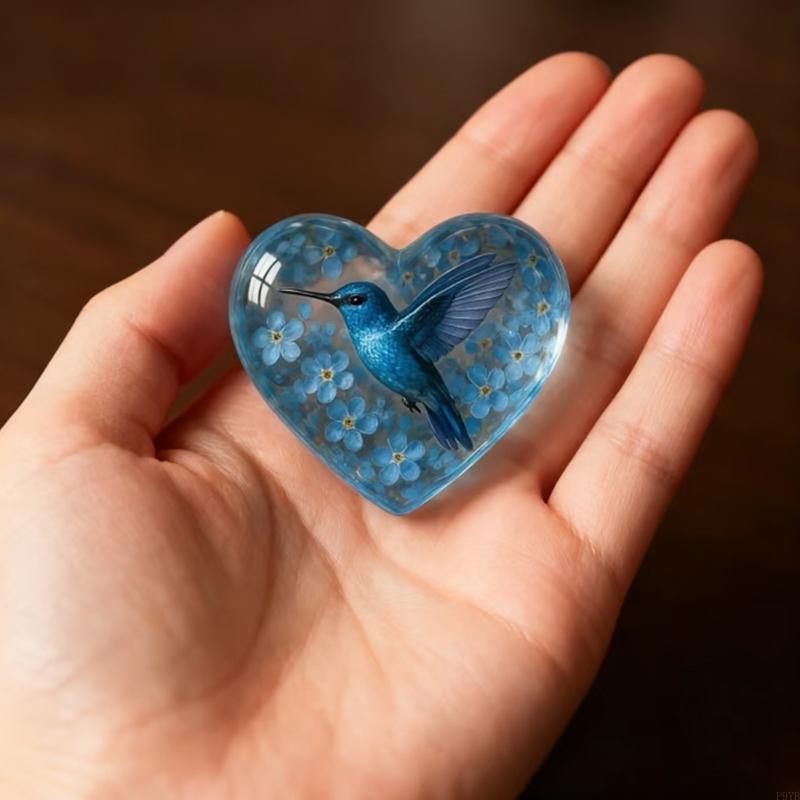 Handmade Heart Resin Charm Miniature Bird Ornament with Gift Card For Christmas Decorations Holiday Gift Exchanges P9YB