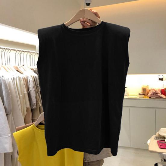 Women Summer T-shirt Sleeveless Loose Pure Color Round Neck Pullover Simple Style Commute Homewear Daily Tank Top Lady Blouse