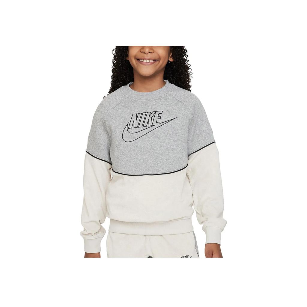 Nike Sweatshirt Letter Print Spliced Round Neck Long Sleeve Kids tops Khaki FD3161-063