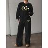 Women's 2-Piece Winter Fashion Sweatshirt Set, Casual Printed Crewneck Top and Straight Leg Pants Outfit