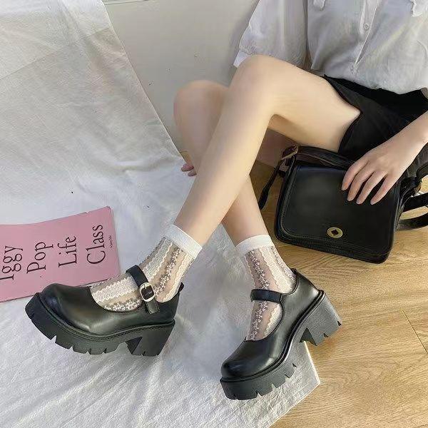 Scarpe Mary Jane con Tacco Alto in Vernice Donna Stile Giapponese Fibbia alla Caviglia Plateau Décolleté Donna Uniforme Punk Scarpe Lolita
