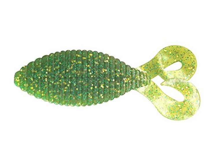 HIDEUP Stagger Wide Twin Tail Flake Lure 4-inch Worm, Chartreuse/Green/Gold #111