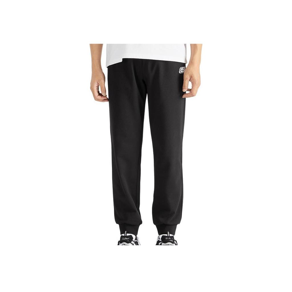 Skechers Colorful Casual Series Solid Logo Elastic Waistband Tapered Knit Sports Pants Men Pants Carbon-Black L322M090-0018