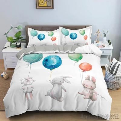 Geschenke Niedlicher Hasenaufdruck Polyester Bettbezug Set HD Bettdeckenbezug für Kinder Bettwäschesets Bettwäsche Schlafzimmerdekor