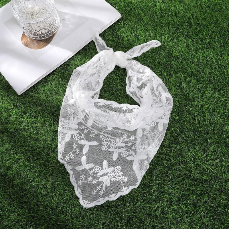 Women Sunproof Lace Triangle Kerchiefs Lightweight Summer Tie Back Kerchiefs