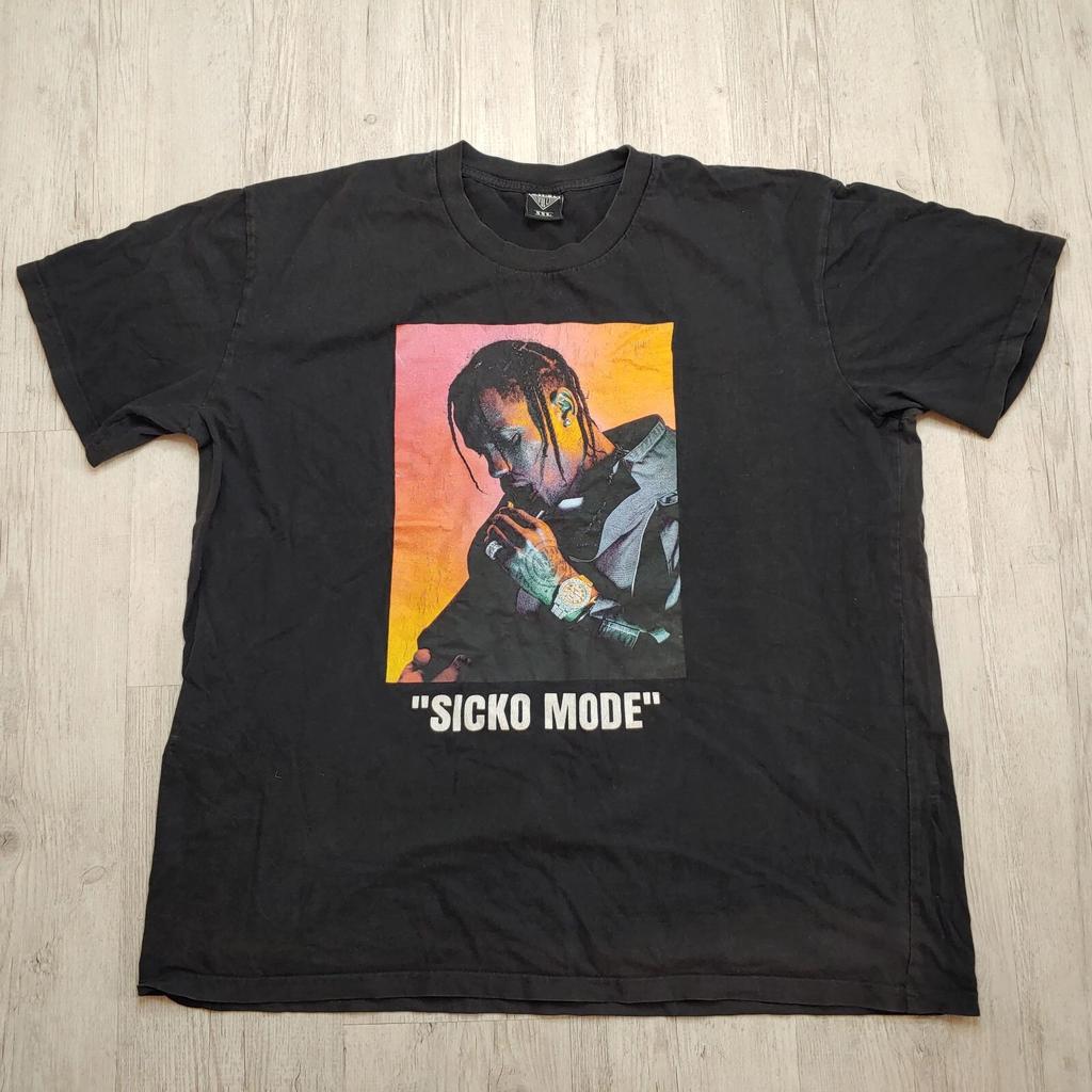 Travis Scott Astroworld Sicko Mode Men's T-Shirt Hip-Hop Rap Tee Size XXL Black